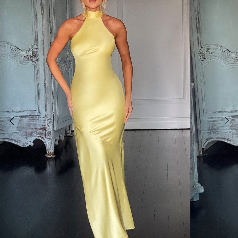 Elegant Yellow Halter Dress